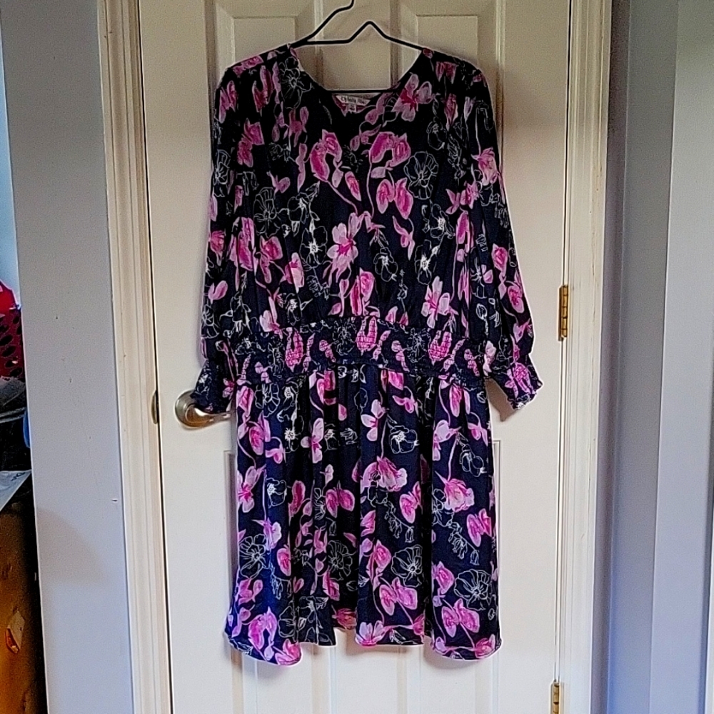 Ophelia Roe Floral Dress silky satiny material 3X
